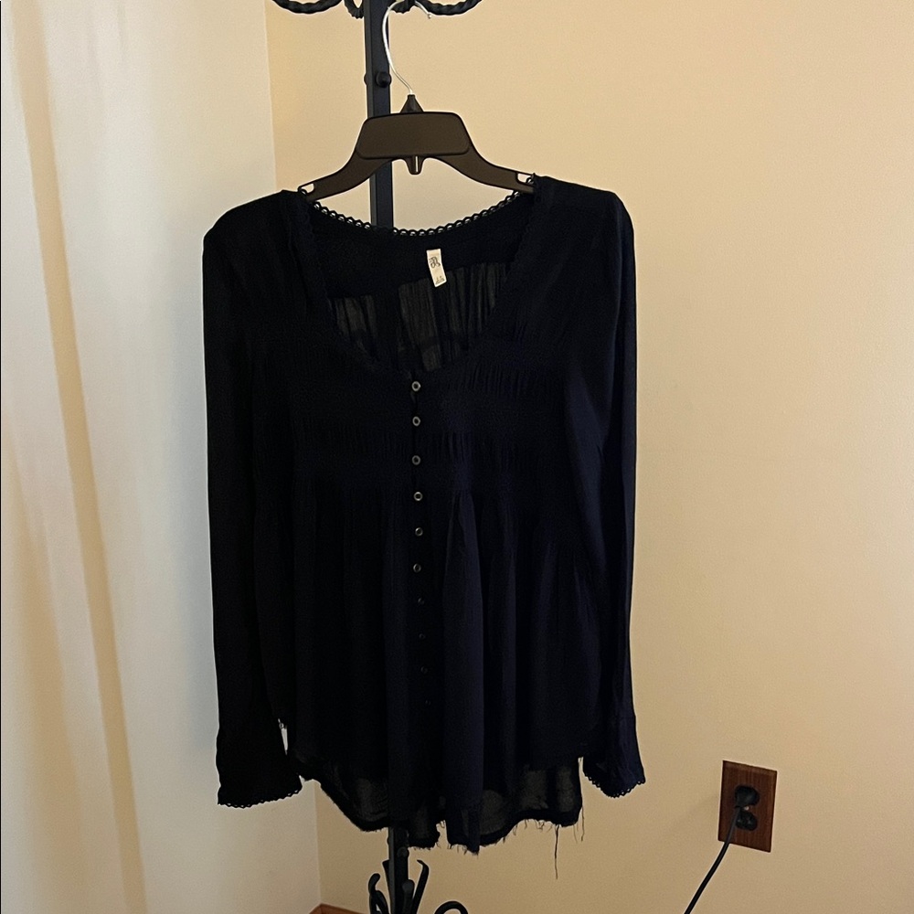 Free People Black Button-Up Bohemian vibe Blouse